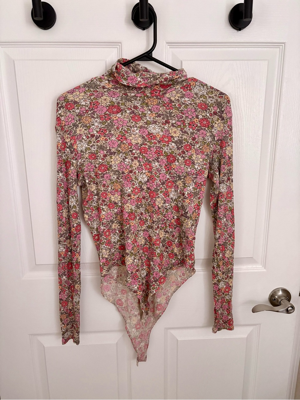 H&M Pink Multi Floral Mock Neck Long-Sleeve Bodysuit